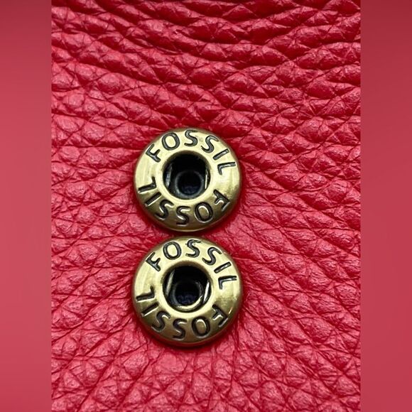 Fossil Multifunction Wallet Red Leather Zippered Trifold Gray Interior EUC - Picture 8 of 16